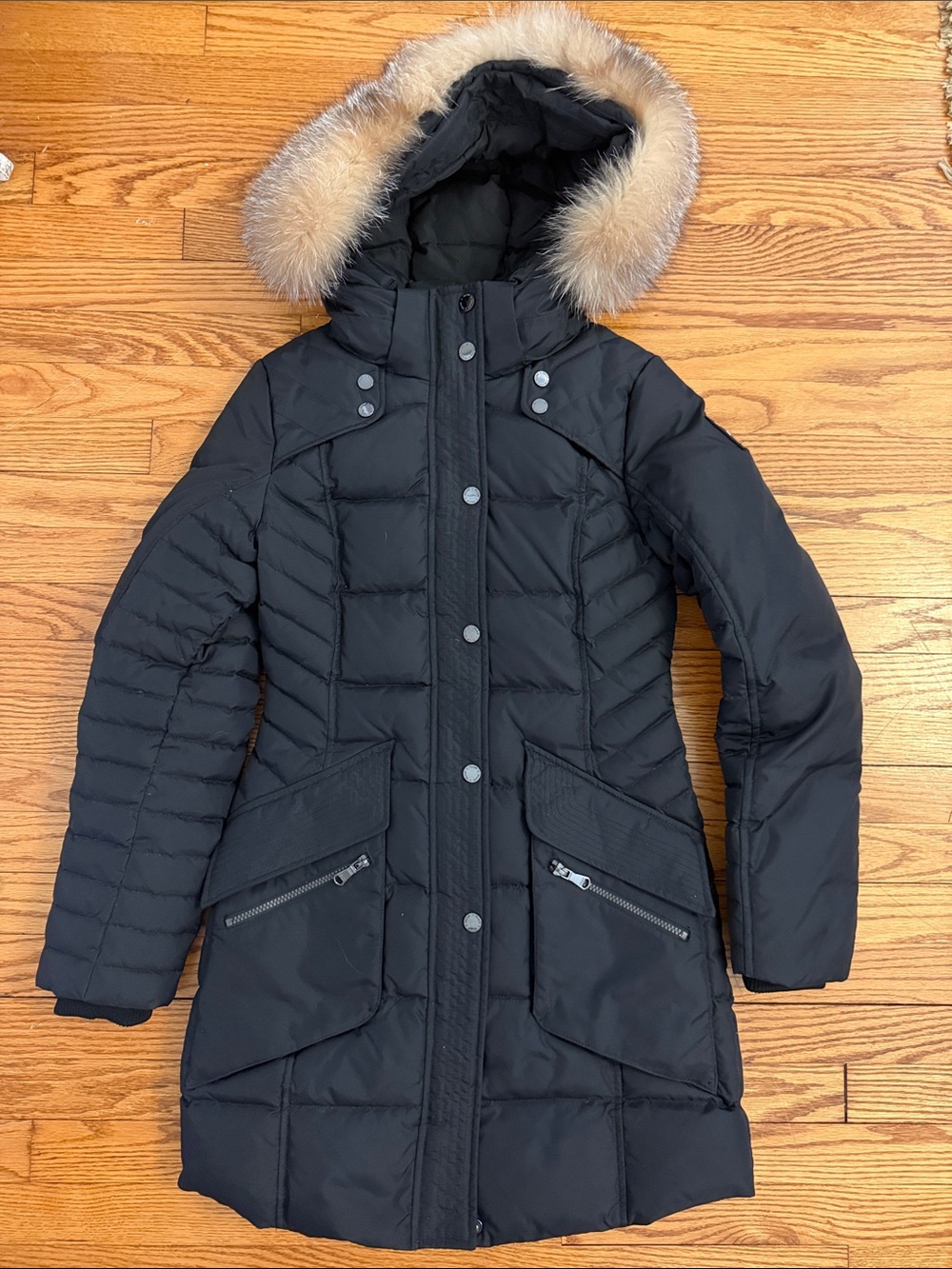 Pajar Black Down Puffer Coat with Fur Hood Trim (removable)